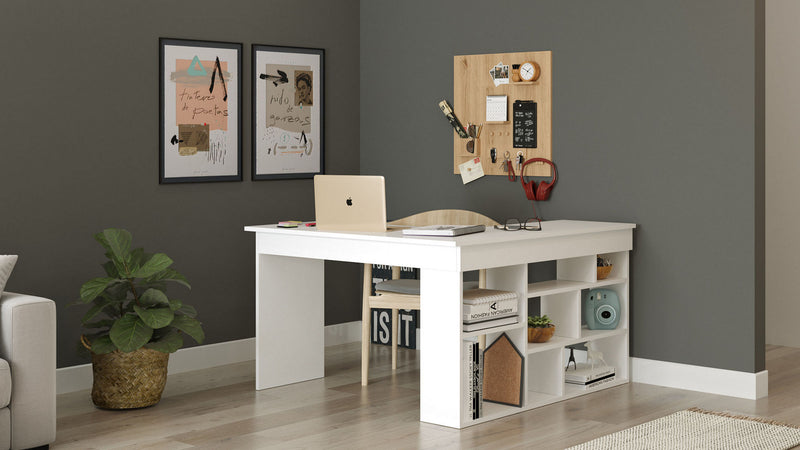 Scrivania da ufficio angolare con scaffale stile moderno cm 129x120x72h - vari colori