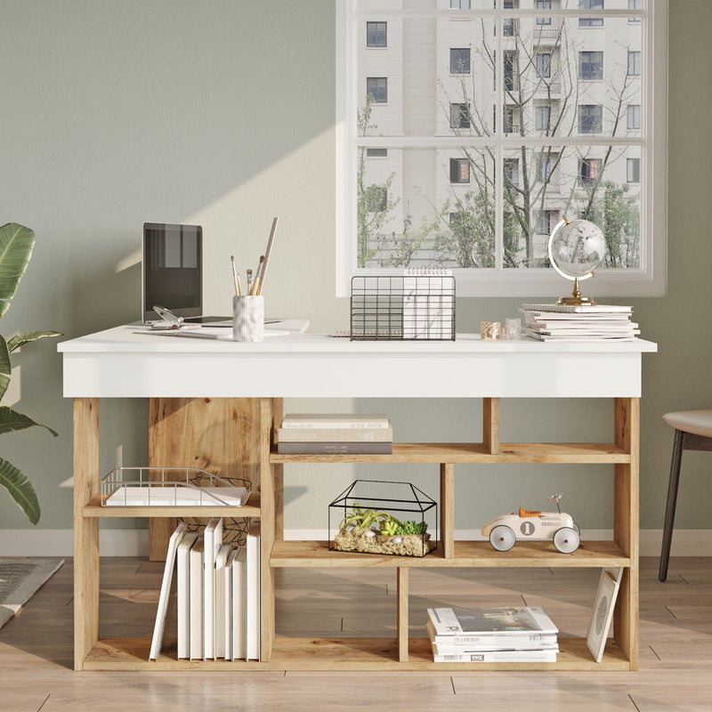 Scrivania da ufficio angolare con scaffale stile moderno cm 129x120x72h - vari colori