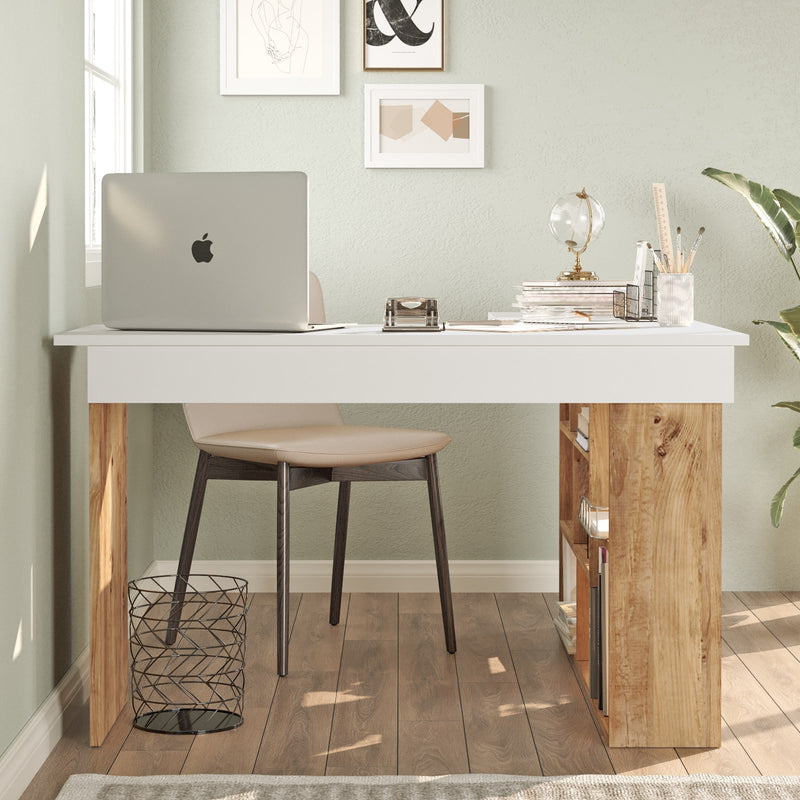 Scrivania da ufficio angolare con scaffale stile moderno cm 129x120x72h - vari colori