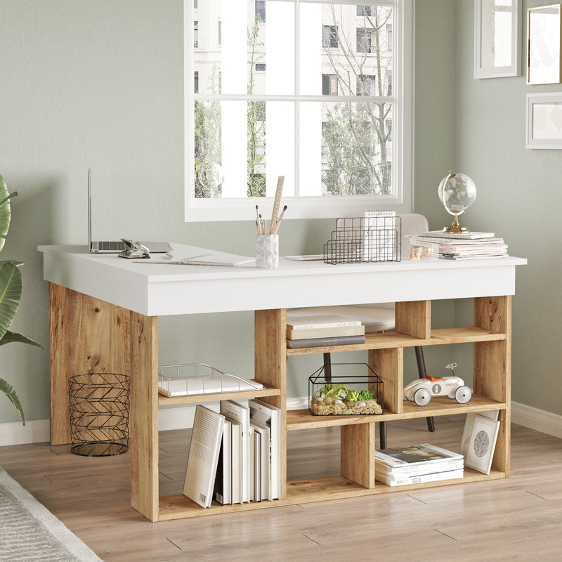 Scrivania da ufficio angolare con scaffale stile moderno cm 129x120x72h - vari colori