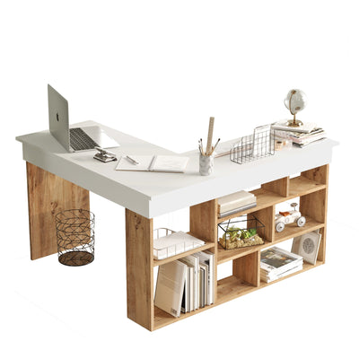 Scrivania da ufficio angolare con scaffale stile moderno cm 129x120x72h - vari colori