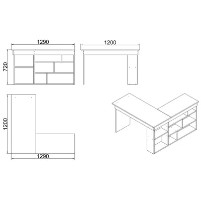 Scrivania da ufficio angolare con scaffale stile moderno cm 129x120x72h - vari colori