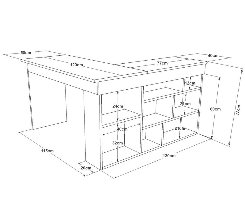 Scrivania da ufficio angolare con scaffale stile moderno cm 129x120x72h - vari colori