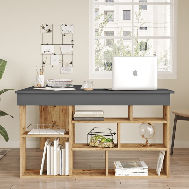 Scrivania da ufficio angolare con scaffale stile moderno cm 129x120x72h - vari colori