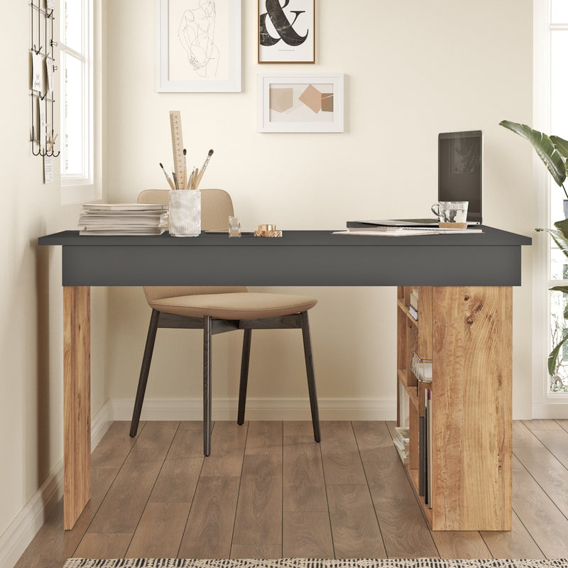 Scrivania da ufficio angolare con scaffale stile moderno cm 129x120x72h - vari colori