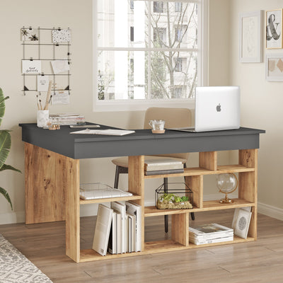Scrivania da ufficio angolare con scaffale stile moderno cm 129x120x72h - vari colori