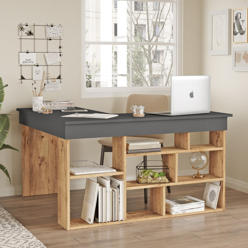 Scrivania da ufficio angolare con scaffale stile moderno cm 129x120x72h - vari colori