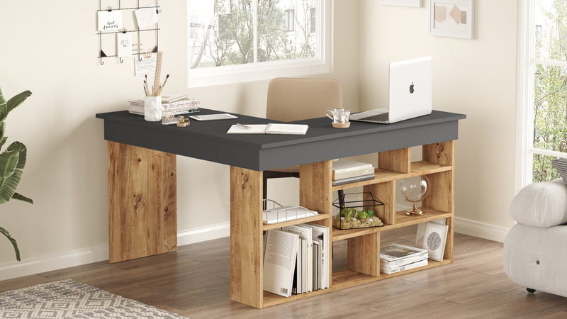 Scrivania da ufficio angolare con scaffale stile moderno cm 129x120x72h - vari colori