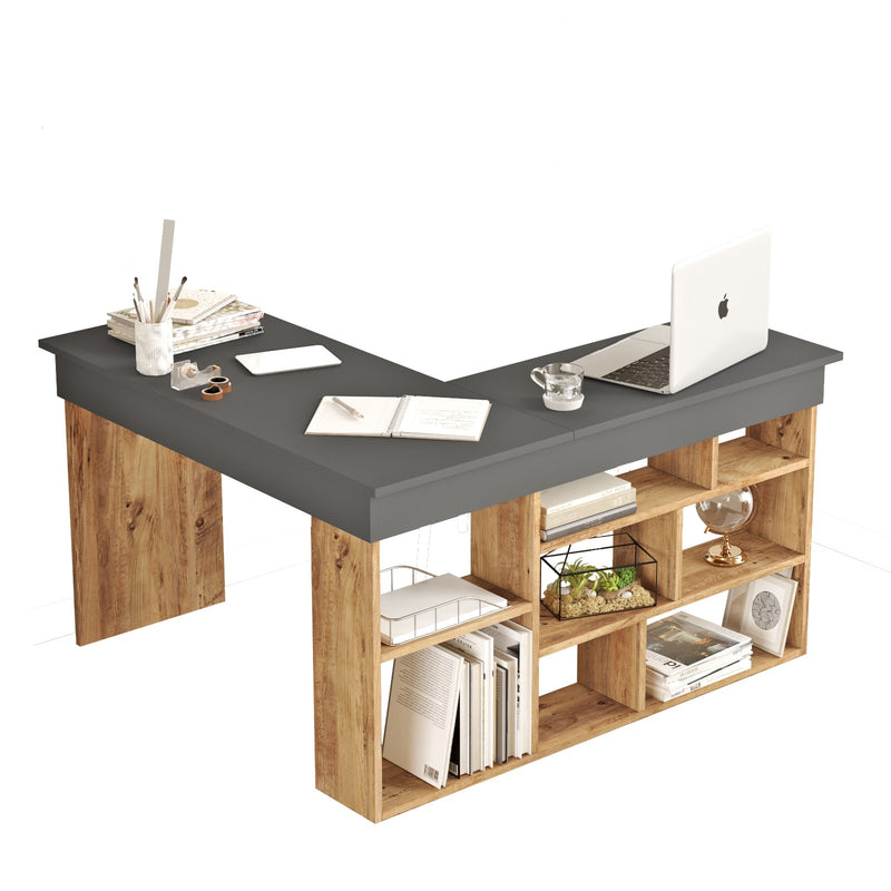 Scrivania da ufficio angolare con scaffale stile moderno cm 129x120x72h - vari colori