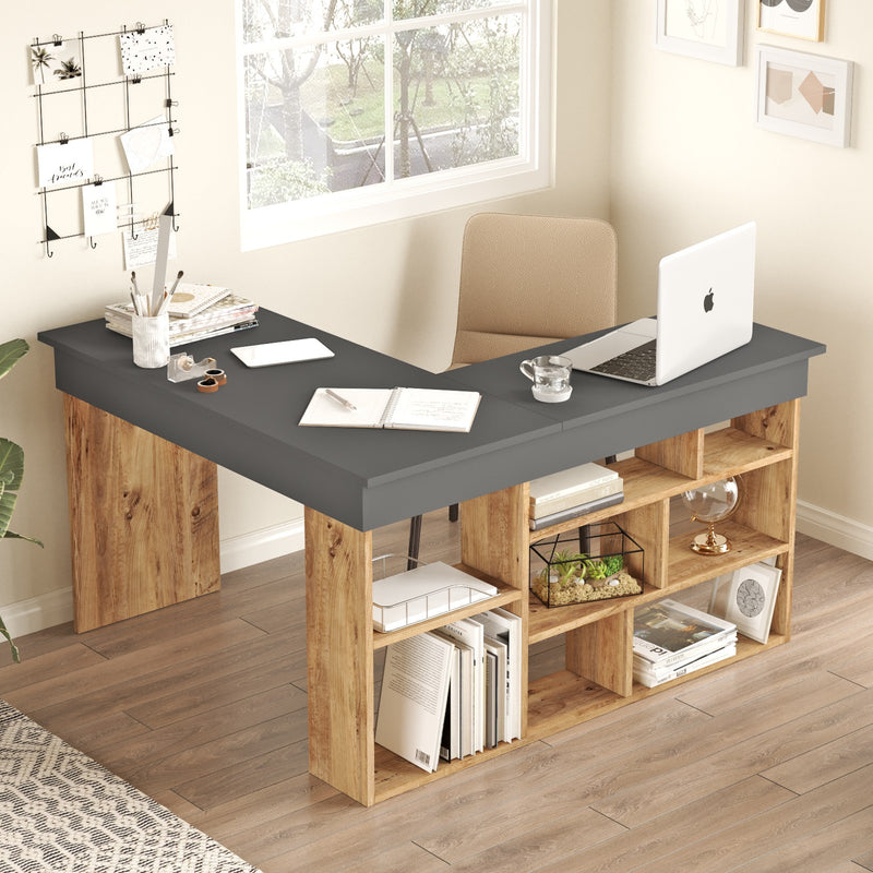 Scrivania da ufficio angolare con scaffale stile moderno cm 129x120x72h - vari colori