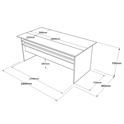 Scrivania da ufficio design in legno con finitura opaca cm 180x90x75h