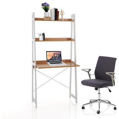 Scrivania moderna con ripiani e scrittoio in legno colore bianco e rovere cm 80x45x170h