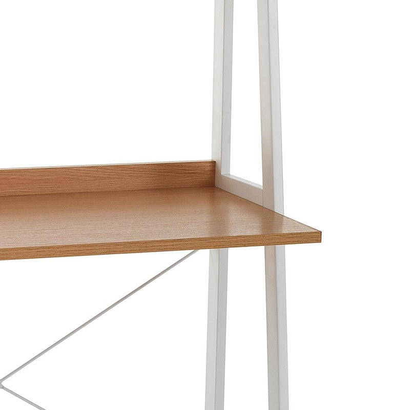 Scrivania moderna con ripiani e scrittoio in legno colore bianco e rovere cm 80x45x170h