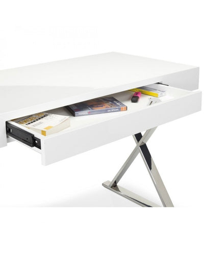 Verban - Scrivania con cassetto moderna in legno e metallo cromato cm 120x55x77h