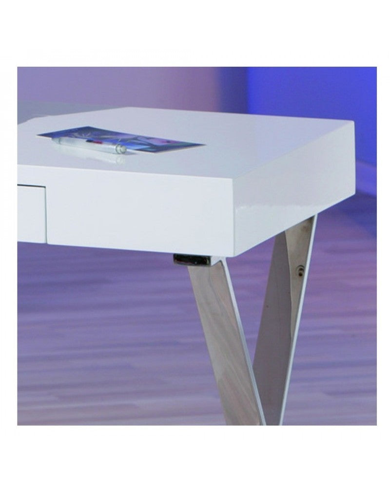 Verban - Scrivania con cassetto moderna in legno e metallo cromato cm 120x55x77h