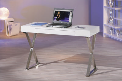 Verban - Scrivania con cassetto moderna in legno e metallo cromato cm 120x55x77h