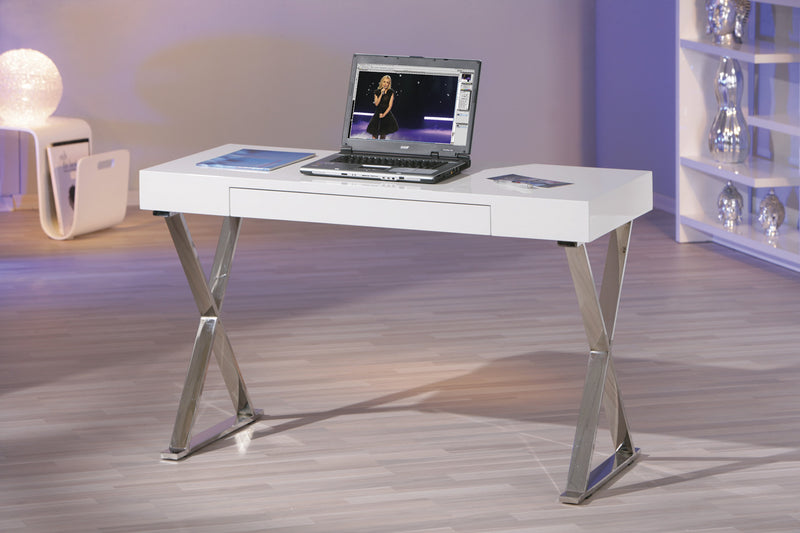 Verban - Scrivania con cassetto moderna in legno e metallo cromato cm 120x55x77h