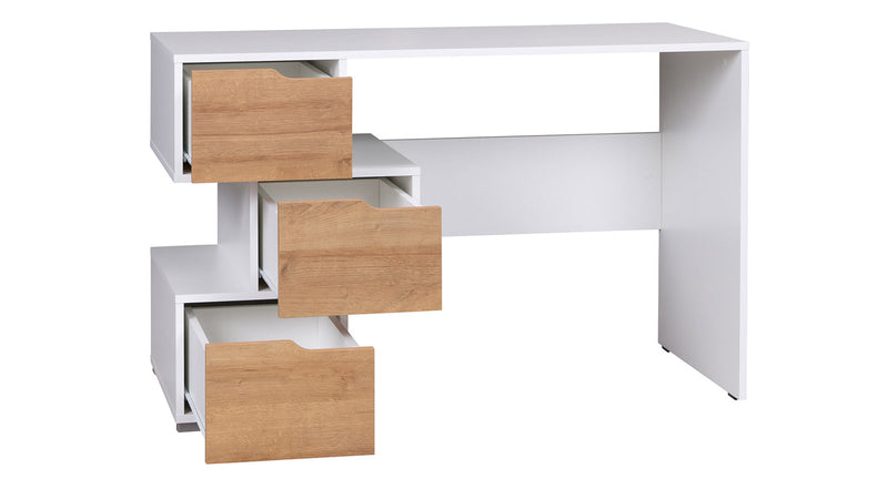 scrivania moderna in legno con 3 cassetti