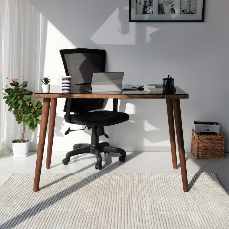 Scrivania in legno massello e faggio vetro fumé design casa e ufficio cm 110x60x73h