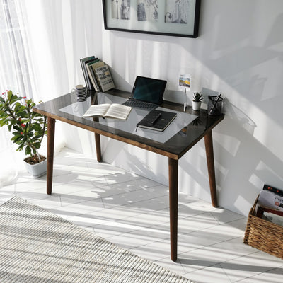 Scrivania in legno massello e faggio vetro fumé design casa e ufficio cm 110x60x73h