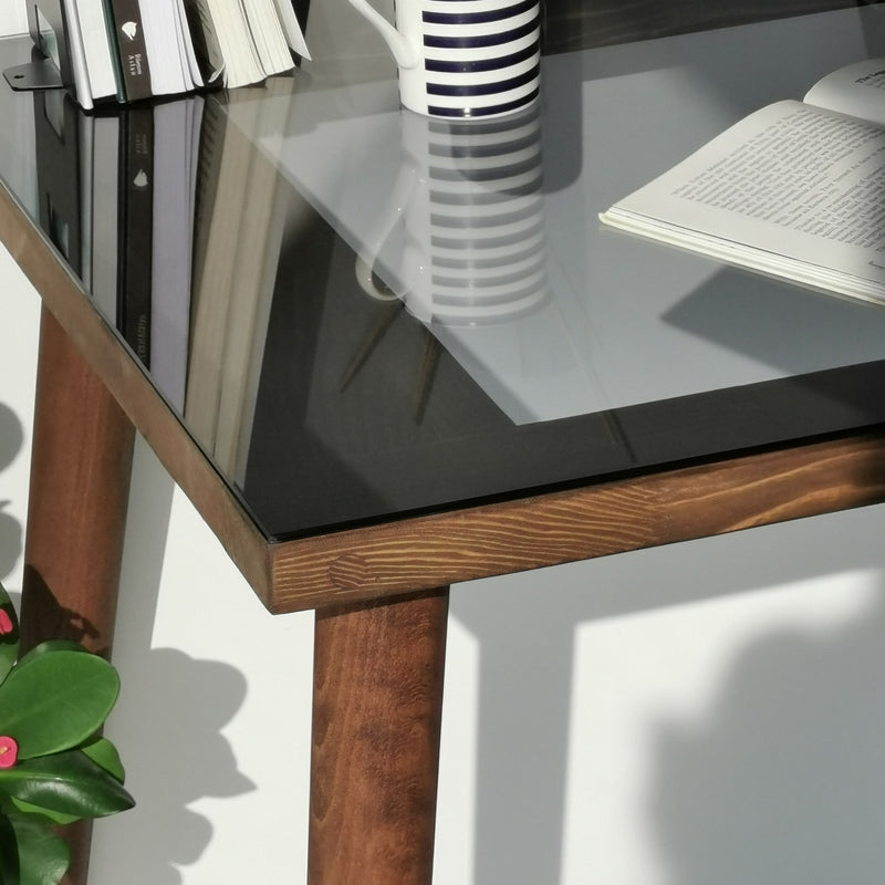 Scrivania in legno massello e faggio vetro fumé design casa e ufficio cm 110x60x73h