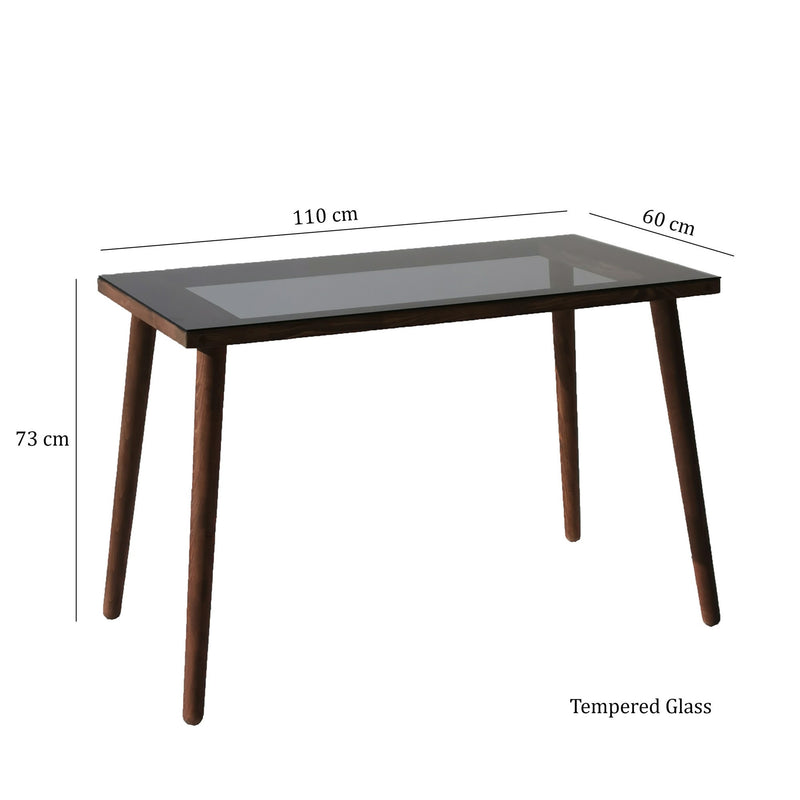 Scrivania in legno massello e faggio vetro fumé design casa e ufficio cm 110x60x73h
