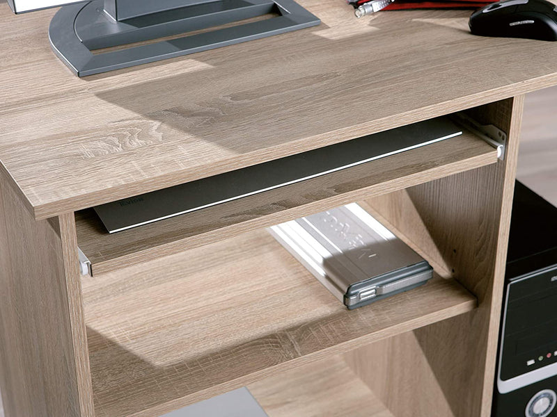 Gratal - Porta pc scrivania con piano estraibile in legno colore rovere cm 80x50x75h