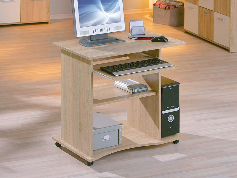 Gratal - Porta pc scrivania con piano estraibile in legno colore rovere cm 80x50x75h