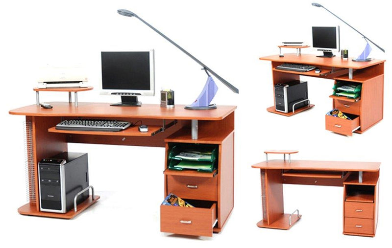 Scrivania porta pc con cassettiera piano estraibile in legno colore ciliegio cm 140x60x77h