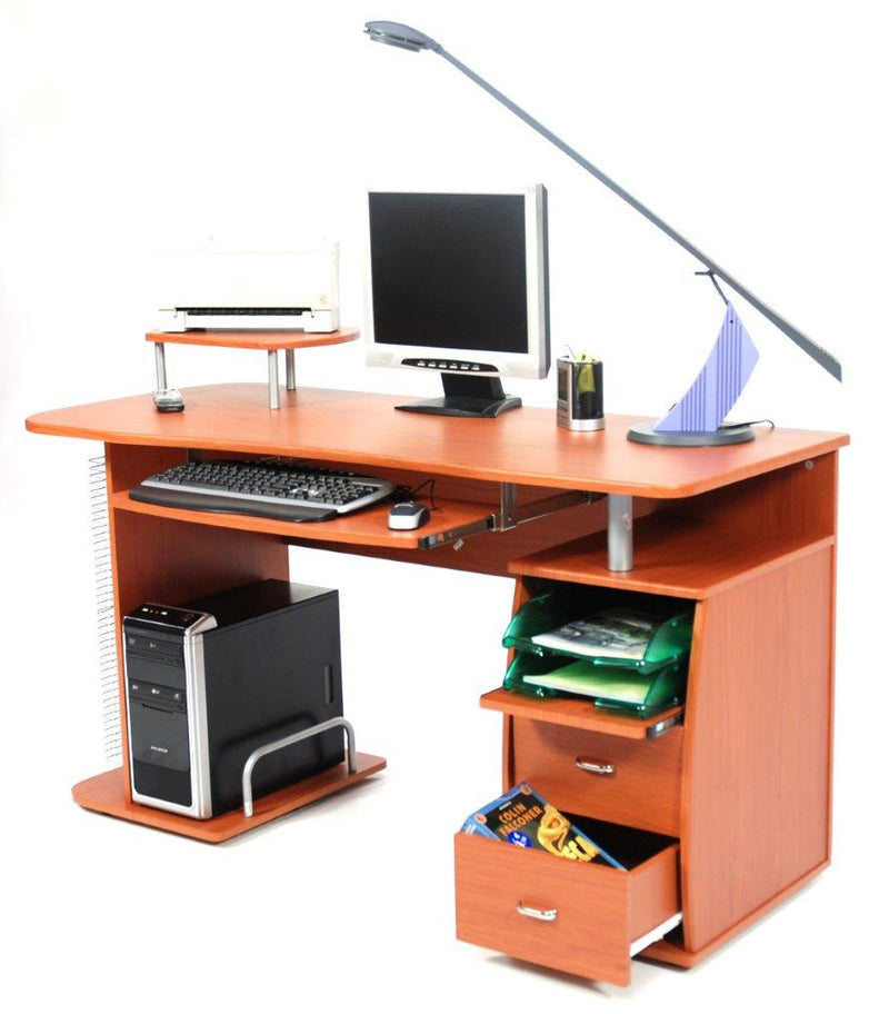 Scrivania porta pc con cassettiera piano estraibile in legno colore ciliegio cm 140x60x77h
