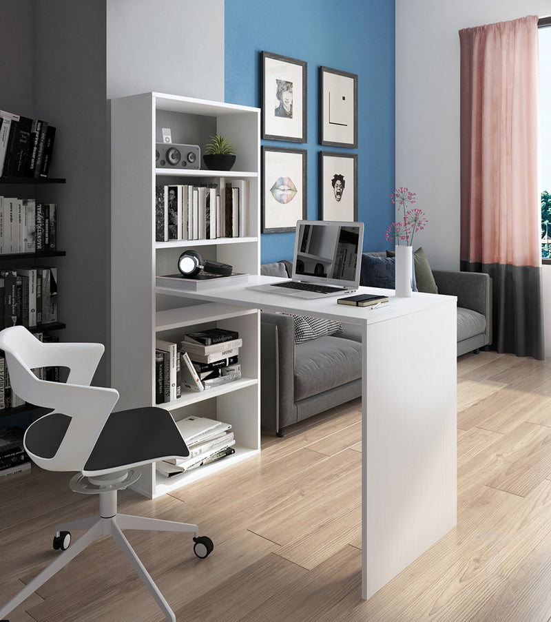 Scrivania moderna con libreria laterale in legno larice poro aperto cm 119x50x73h