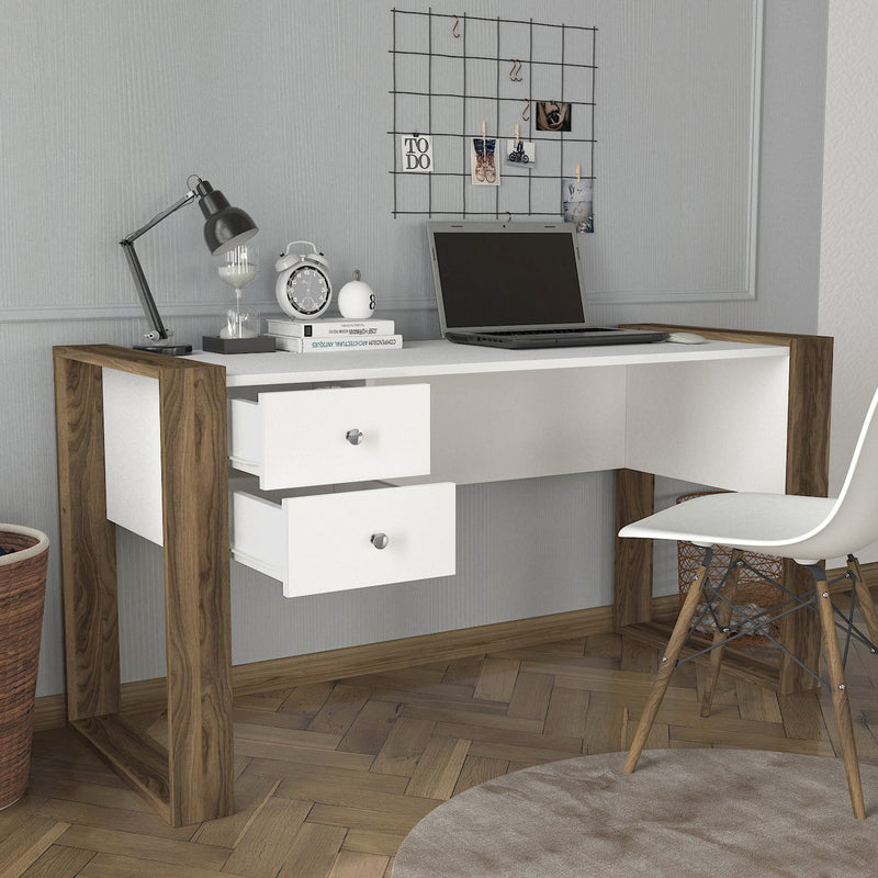 Scrivania per casa ufficio in legno moderna a 2 cassetti laterali cm 158x60x72h - vari colori