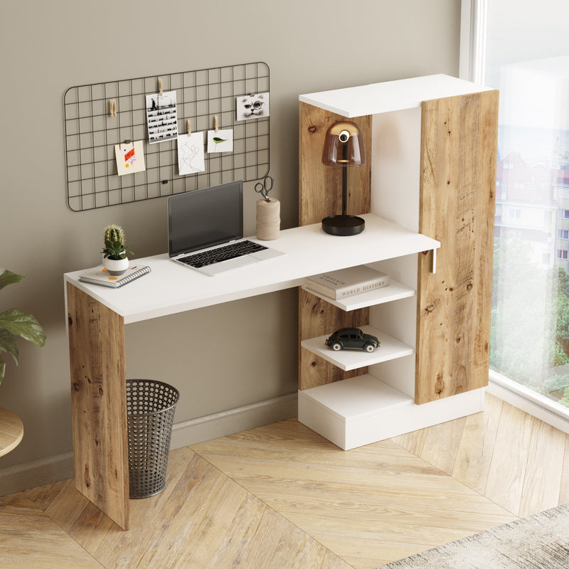 Scrivania da ufficio moderna con anta e vani a giorno cm 152x40x120h - vari colori