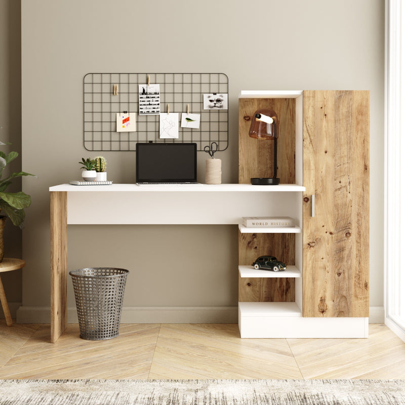 Scrivania da ufficio moderna con anta e vani a giorno cm 152x40x120h - vari colori