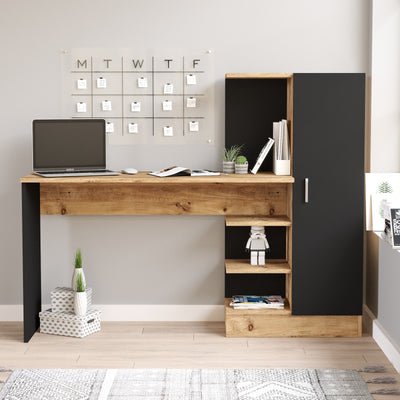Scrivania da ufficio moderna con anta e vani a giorno cm 152x40x120h - vari colori