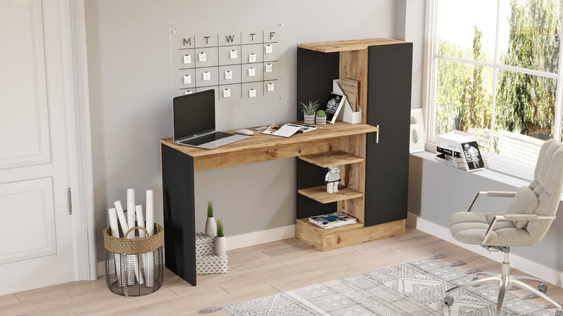 Scrivania da ufficio moderna con anta e vani a giorno cm 152x40x120h - vari colori
