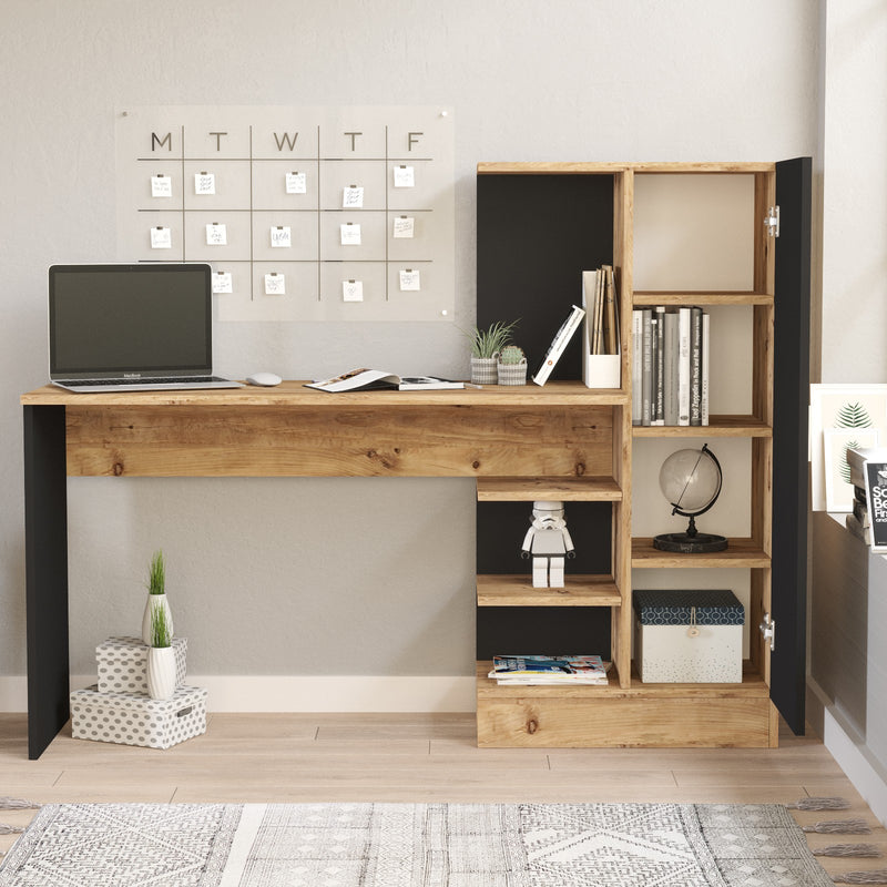 Scrivania da ufficio moderna con anta e vani a giorno cm 152x40x120h - vari colori