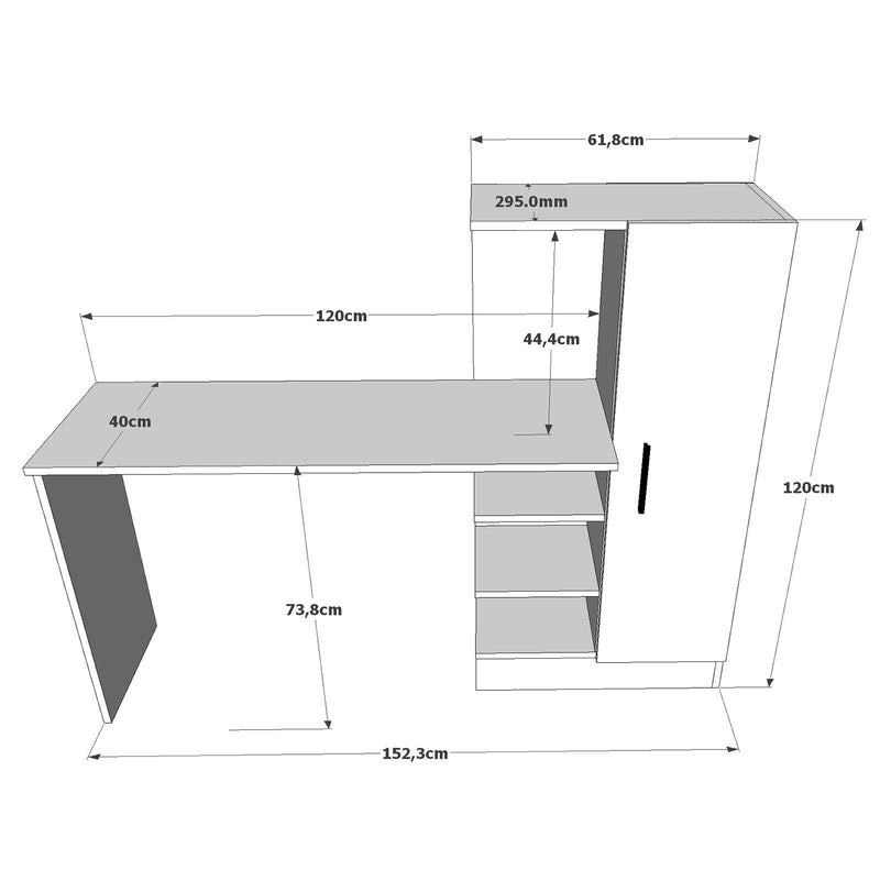 Scrivania da ufficio moderna con anta e vani a giorno cm 152x40x120h - vari colori