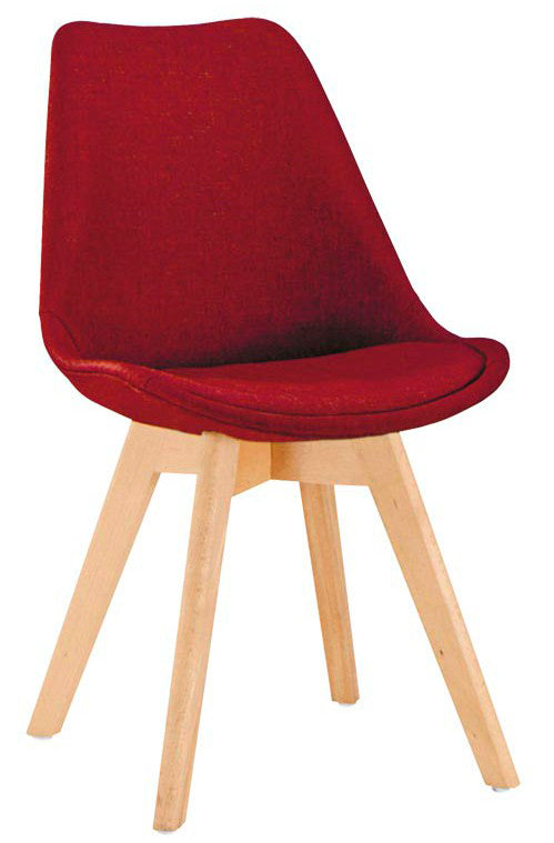 Set da 2 Sedia moderna in legno e seduta rivestita in tessuto rosso da ufficio studio o salotto