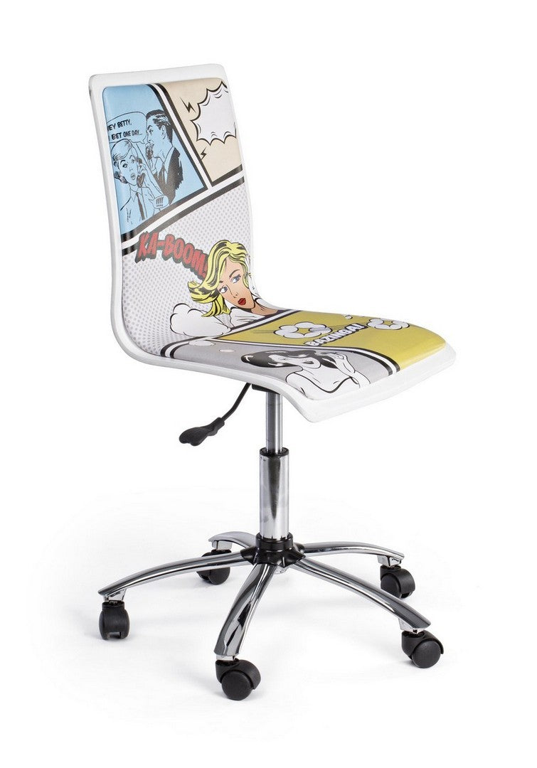 Sedia regolabile da ufficio rivestita in similpelle stampato tema fumetto cm 42x40x87/99h