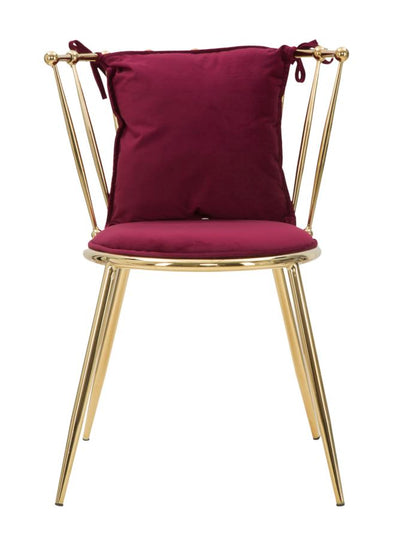 sedia design moderna in metallo dorato con cuscino bordeaux