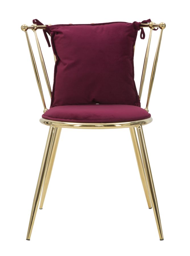 sedia design moderna in metallo dorato con cuscino bordeaux
