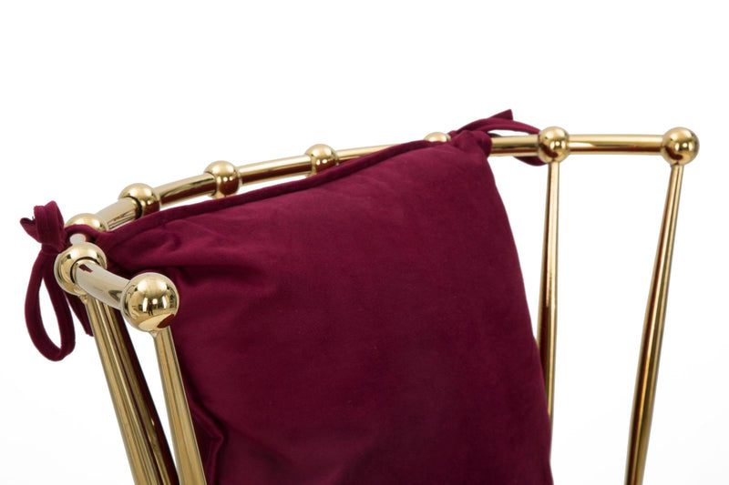sedia design moderna in metallo dorato con cuscino bordeaux