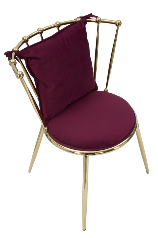 sedia design moderna in metallo dorato con cuscino bordeaux