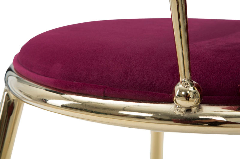 sedia design moderna in metallo dorato con cuscino bordeaux