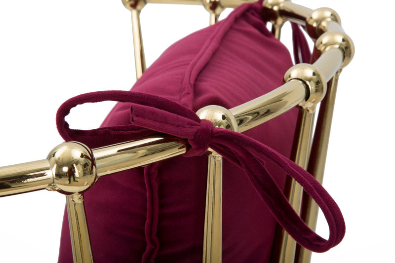 sedia design moderna in metallo dorato con cuscino bordeaux