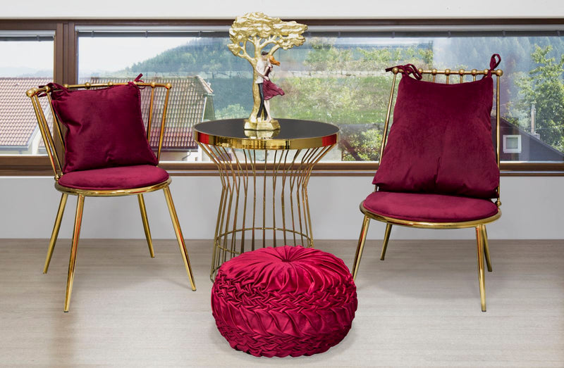 sedia design moderna in metallo dorato con cuscino bordeaux