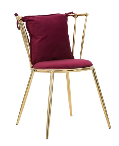 sedia design moderna in metallo dorato con cuscino bordeaux