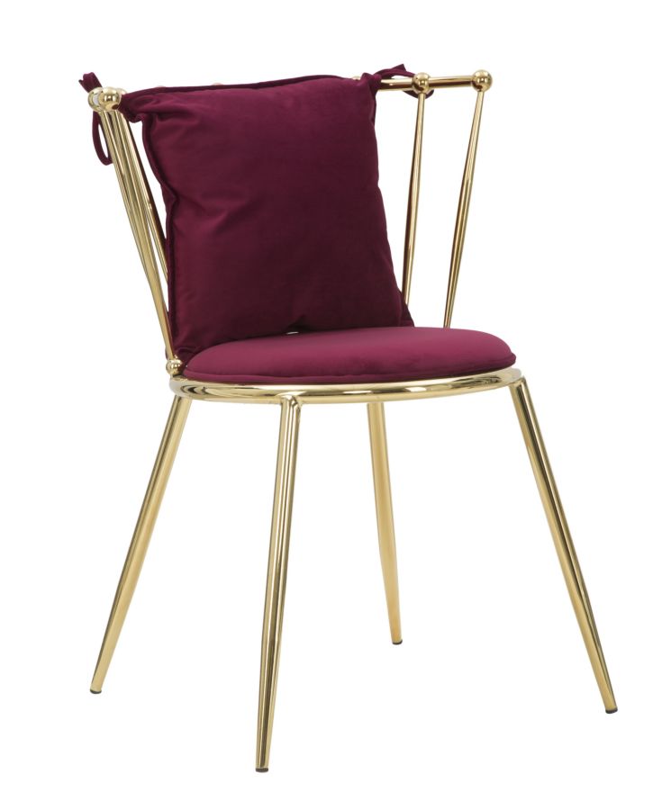 sedia design moderna in metallo dorato con cuscino bordeaux