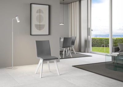 sedia design similpelle grigio gambe bianco frassino